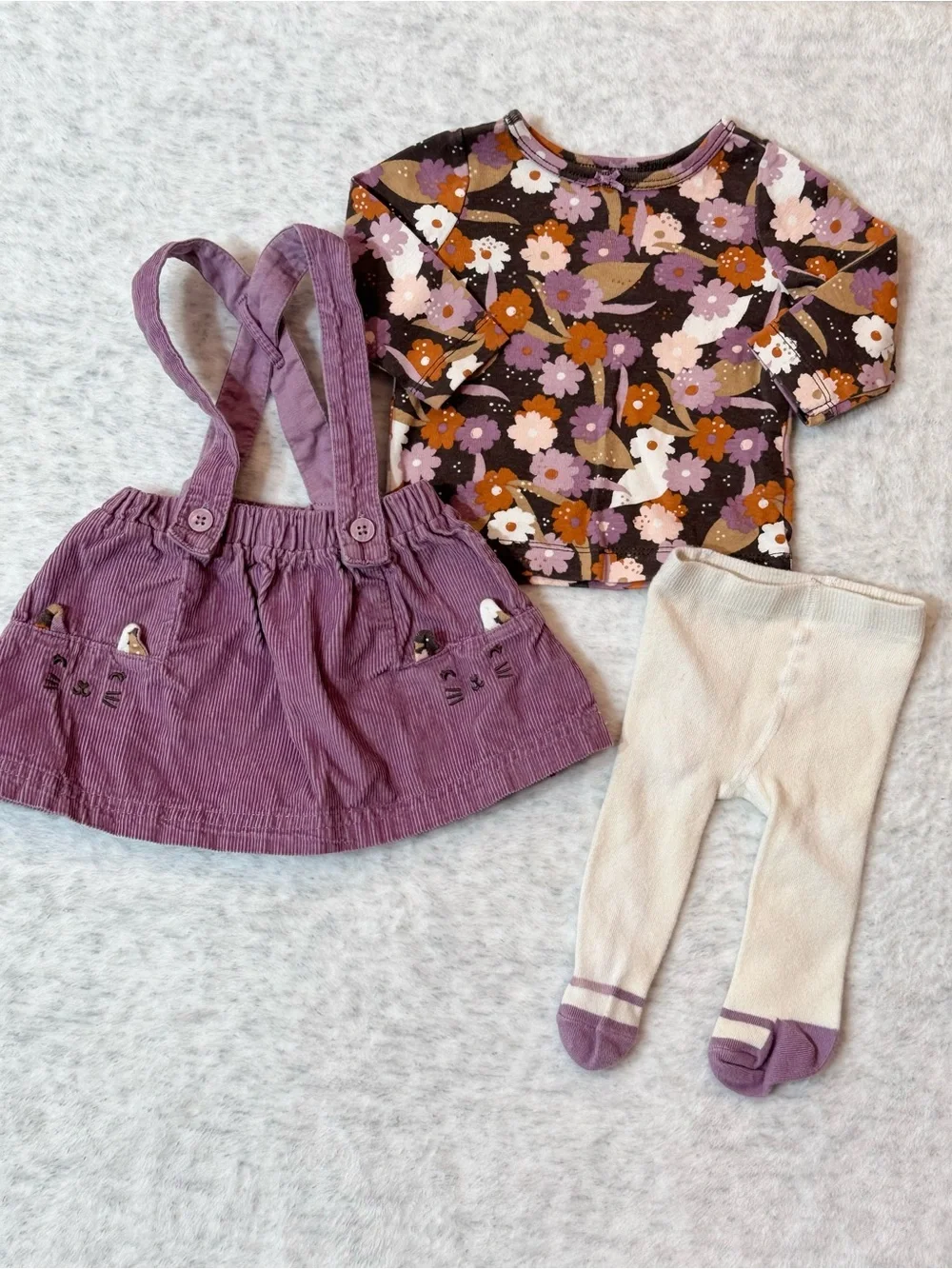 Carter's Purple Corduroy Suspender Dress with Floral Bodysuit and Orange Accents